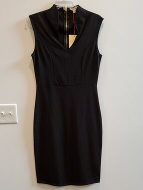 ROLLA'S Black Sleeveless V-Neck Midi Sheath Dress